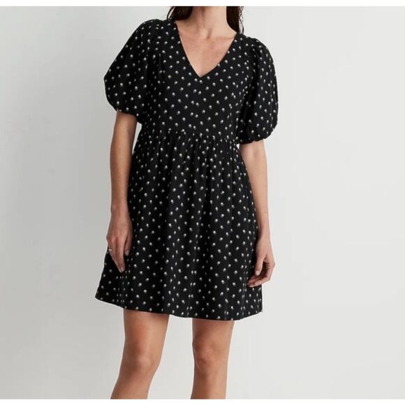 Madewell V-Neck Puff-Sleeve Mini Dress in Floral Ikat XL - Picture 1 of 7